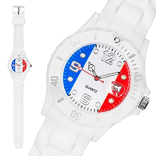 Taffstyle® Fanartikel Silikon Armbanduhr Gummi Trend Watch Quarz Fan Uhr mit Fussball Weltmeisterschaft WM & EM Europameisterschaft 2016 Länder Flaggen Style – Frankreich