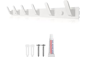 Sevenpers Percheros Pared Perchero Pared Blanco Perchero de Pared de Diseño Moderno con 6 Ganchos Dos Métodos de Instalación para Entrada Dormitorio Cocina Baño