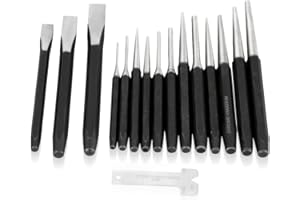 CERLINGWEE Mechanics Punch and Chisel Set, 16 Pieces Heavy Duty Anti-Rust Mechanics Punches and Chisel Set Pin Centre Taper Cold Gauge for Bolting Carving Masonry