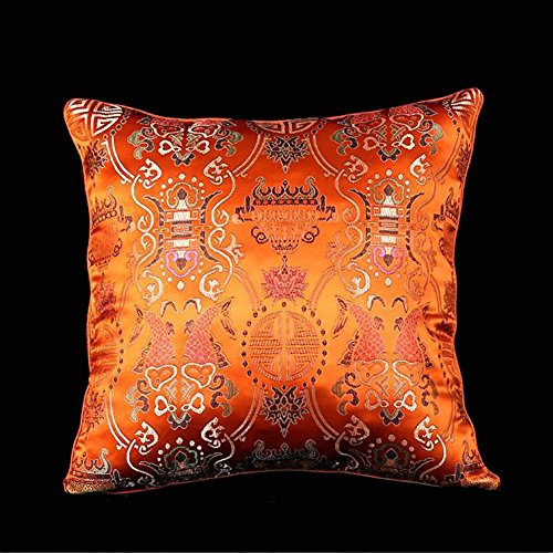 LORENZO CANA Home Edition Marken - Kissenhülle Kissenbezug aus Seidenbrokat Damast Seide Satin Orange 96006