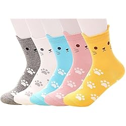 5 pares calcetines de algodón cálido con estampado de gatos de dibujos animados suave absorbente de sudor Multi-Designs calcetines dulces para mujeres y hombres (EU 36-42)