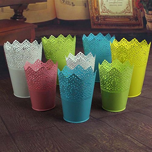 Metall Schneiden Pflanze Vase Topf Stift Make-up Bürstenhalter Schreibtisch Ordentlich Organizer Veranstalter Aufbewahrungskorb – Weiss - 7