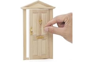 Odoria Casa delle Bambole Porta Pannello: 1/12 Scala Miniatura Cancello Fronte per Fata Giardino - Piccoli Serratura Battiporta - Mini Mobile Non Verniciato Verso l'esterno Tetto Appuntito