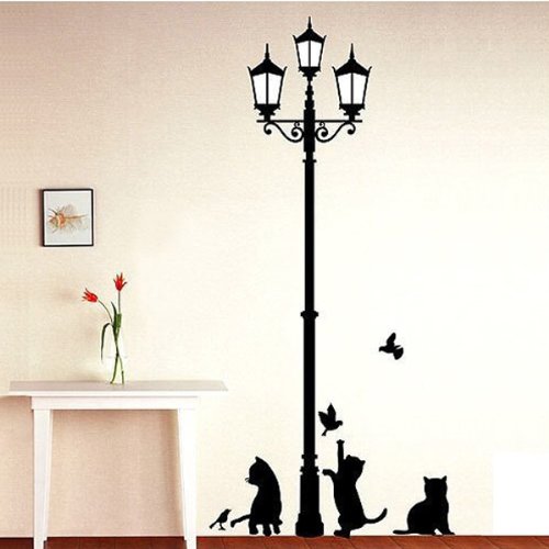 Fuloon Schwarze Katzen und Straße Licht Wandtattoo Wandaufkleber Wandsticker für Wohnzimmer Schlafzimmer Kinderzimmer - 7
