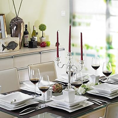 Malacasa Service de Table, Série Flora, 60 Pièces Vaisselle Porcelaine Blanc Crème 12 Tasses à Café 12 Soucoupes 12 Assiettes à Dessert 12 Assiette Plate 12 Assiettes Creuses pour 12 Personnes