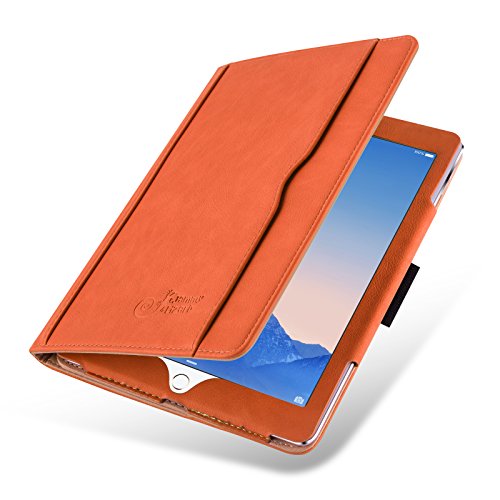iPad Air, Air 2 & iPad 9.7" 2017 Hülle - JAMMYLIZARD Ledertasche Smart Cover mit Standfuktion für iPad Air (5. & 6. Generation) & iPad 9.7" 2017, ORANGE & HONIG, [MIT STIFT-HALTER]