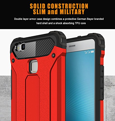 PASONOMI Huawei P9 Lite Funda   Pesada   Doble Capa  Carcasa de Protecci  n Hibrida Armadura Funda para Huawei P9 Lite  Rojo 