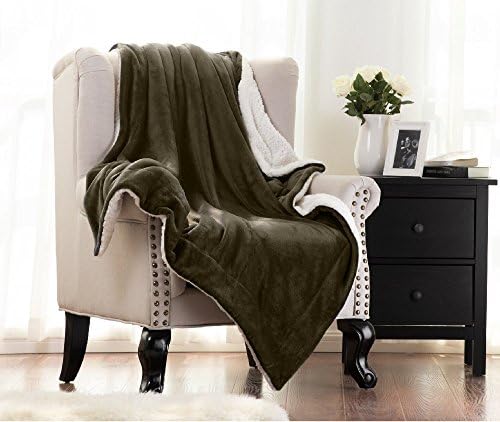 Supreme Bedding Double Bed Size 150 x 200 CM Sherpa Blanket Reversible Lightweight Flannel Fleece Fuzzy Throw Microfiber all season Soft Warm Blanket for Bed or Couch (Olive Green, 150 x 200 CM)