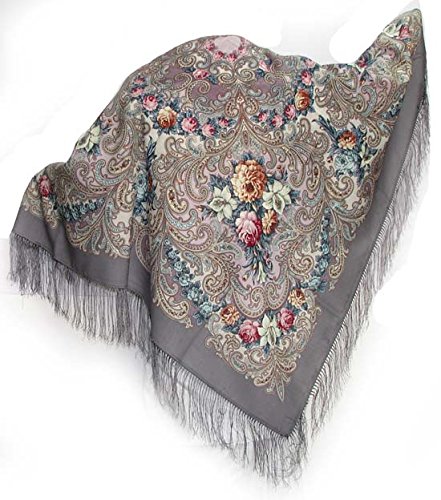 Tuch Trachtentuch grau 125 x 125 aus Wolle mit Fransen aus Seide – edle russische Wolltuch – Pawlow Possad – Stola – Kopftuch – Original – Павлопосадский шерстяной платок с шелковой бахромой – 607 - 4