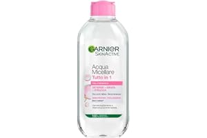 Garnier SkinActive All in 1 Micellar Water for Sensitive Skin, 100% Removed Makeup, Cleansed and Hydrated Skin for 12H, No Residues and No Rinsing, Micelles and Glycerin, 400 ml