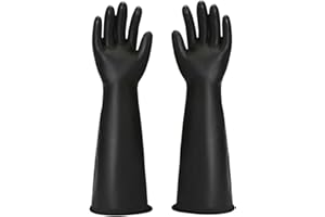 Qilerongrong Chemical Resistant Gloves, Reusable Heavy Duty Rubber Gloves,Industrial Protective Safety Work Rubber Gloves Resist Strong Acid, Alkali and Oil (Black, 55CM)