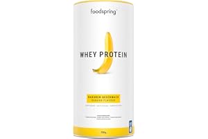 foodspring Whey Proteína Polvo Banana - 24g de proteína para construcción muscular, perfectamente soluble, leche de libre pastoreo, rica en BCAAs y EAAs - 750g