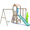 Dunster House Climbing Frame with Single Swing, High Platform, Monkey Bars, Cargo Net & Slide SquirrelFort