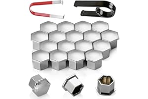 Gebildet 21 Pezzi Copridadi Ruota per Auto Per Bulloni Da 22mm Vite, Tappi Dadi Ruota Cerchione, Coperture Copricerchi con Estrattore (Cromo)