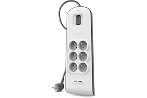 Belkin Parafoudre 6 prises, 650 Joules, cordon 2 m, USB x 2, Blanc