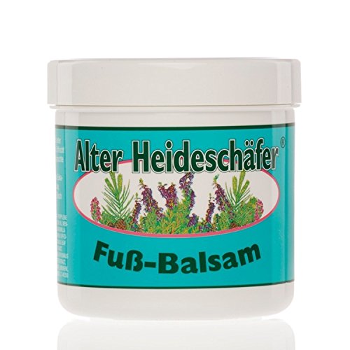 Fuß-Balsam erfrischt und belebt nachhaltig beanspruchte Füße, Pflanzenextrakte aus Eukalyptus, Kamille, Salbei, Melisse, Schachtelhalm, Rosmarin, Eibisch und Hauhechel "Alter Heideschäfer" 250ml Dose mit Alufolie versiegelt