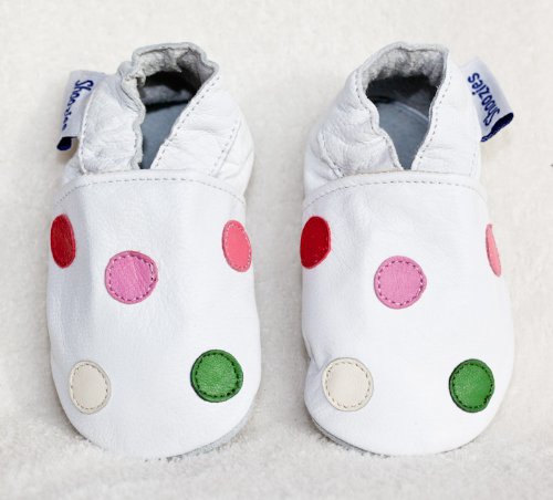 Soft leather baby shoes white with multi-coloured spots