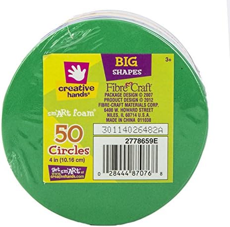 Creative Hands by Fibre-Craft – 50 Piece, 4 Inch Diameter Multicolored Circle Foam Sheet Stack