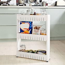 POPSPARKk Rangement Chariot Niche Chariot de Cuisine sur 3 étages Blanc sur Roues