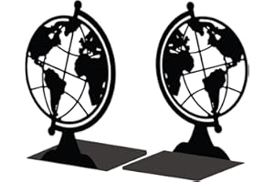 Peacoblue Metal Bookend Stopper Holder Stand for Shelves Decorative, 13.5x11x18.8cm Modern Creative Heavy Duty Study Book End for Desk Shelf, 1 Pair (Globe)