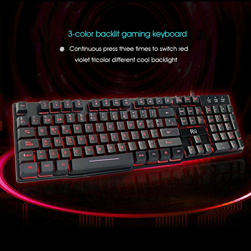 Rii RK100 Teclado para Juegos  Mec  nica Feel Gaming Keyboard  USB LED Retroiluminada con Conexi  n de Cable del Juego Teclado Negro  layout Espa  ol 