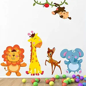 StickMe Colourful Animals - Baby - Kids - Pre School Kinder Garden Wall Sticker  -SM078 (Multi Colour, Vinyl - 100cm X 100 cm )