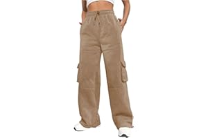 Nuofengkudu Termici Pile Larghi Felpati Pantaloni della Tuta da Donna Coulisse Elastico Vita Alta Cargo Tasche Joggers Comodi Sportivi Casa Pantalone