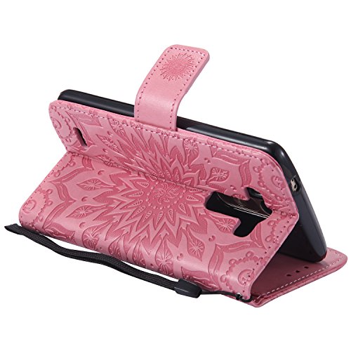 LG G3 Hülle,LG G3 Leder Wallet Tasche Brieftasche Schutzhülle,Cozy Hut® Prägung Sunflower Muster PU Lederhülle Flip Hülle im Bookstyle Cover Schale Stand Ständer Etui Karten Slot Schutzhülle Pink Tasche Wallet Case für LG G3 / D858 5,5 Zoll – Rosa - 6