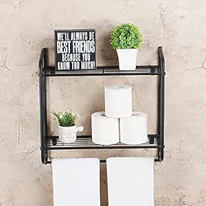 INDIAN DECOR. INDIAN DECOR 28355 Bathroom Shelf with Towel Bar,Rustic Bathroom Shelves Wall Mounted,2 Layer Storage Shelves Kitchen,Metal Floating Shelves,Industrial Bathroom Shelves,Black, Standard