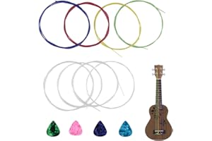 MOLZINY 2 Sets Nylon-Ukulele Saiten mit 4 Saiten pro Set, für Konzert/Sopran/Tenor-Ukulele, leicht, mit Zelluloid-Plektren