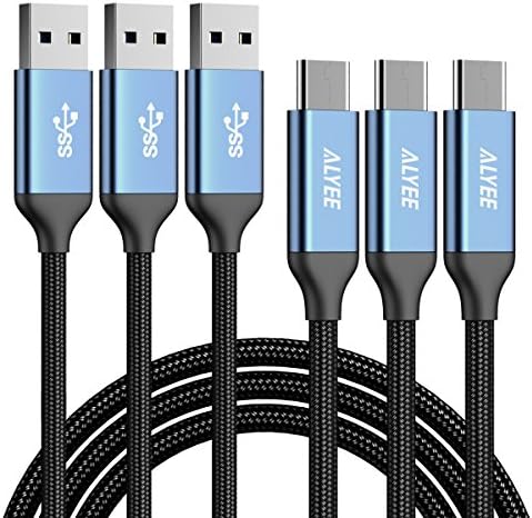 ALYEE USB C Cable, 3 Pack 0.4FT+4FT+6FT USB 3.0 to Type C Charger Fast Charging Cable Nylon Braided for Samsung Galaxy Note 8 S8 S8+, LG G5 G6 V20, Google Pixel 2, Nexus, Nintendo Switch, HTC-Black