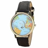 Lucky mall Damen Armbanduhr, Globe Travel Kartenuhr Denim-Uhr Damen Denim Stoff Uhr