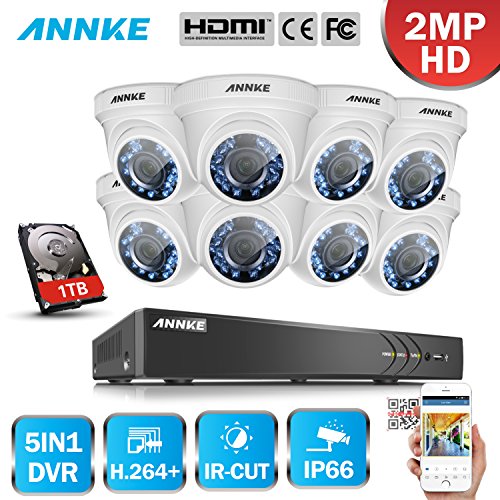 ANNKE Video Security System 1080P HD-TVI 8CH DVR Recorder w/ 1TB Surveillance HDD and 8 x 1080P 2.0-Megapixel IP67 Weatherproof Security Camera System, Superior IR LED Night Vision, Smart Playback
