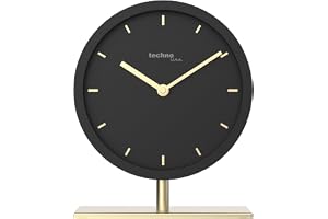 Technoline Modell Gamma elegant bordsklocka, guld, svart, kvartsur, ljudlös, tyst rörelse