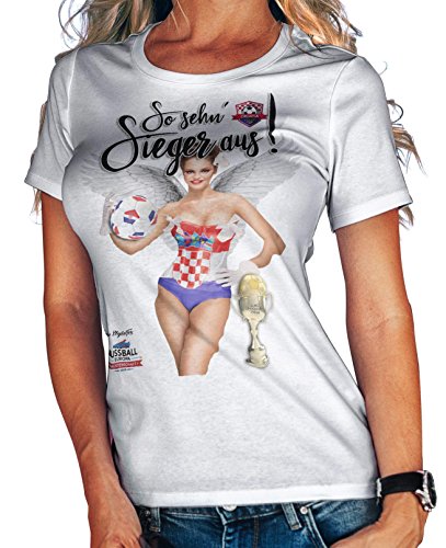 Stylotex Damen / Girlie T-Shirt So sehn Sieger aus Girl Croatia Hrvatska Kroatien, Farbe:weiss;Größe:L