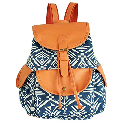 Preisvergleich Produktbild Guran® Damen Mädchen Leinwand Trekking Rucksäcke Reisetasche / Kinder rucksack -Braun PU Marineblau Weiß Diamant