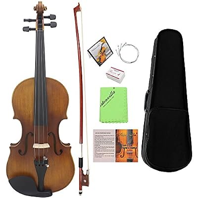 ammoon 4/4 Pleine Dimension Violon Fiddle en Bois Massif au Fini Mat Spruce Visage Conseil Ebony Fretboard 4-Cordes Instrument avec Etui Rigide Bow Rosin Chiffon Propre