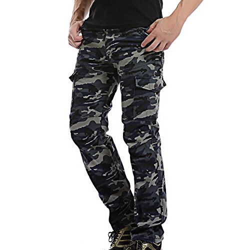 AYG Calientan los pantalones de lana polar pantalones cargo Camo Espesar para Hombres Azul oscuro camuflaje 33W / 32L