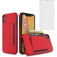 Asuwish Phone Case for iPhone XR 6.1 with Tempered Glass Screen Protector Cover and Credit Card Holder Stand Slim Hybrid Cell iPhoneXR iPhone10R i Phonex 10XR 10R RX CR iPhoneXRcases Women Men Red