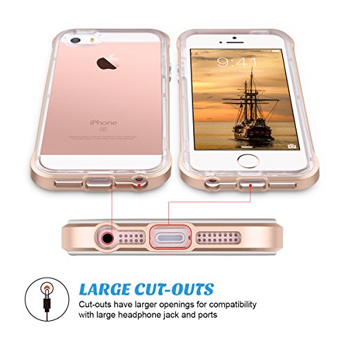 iPhone 5S / 5 Case, ULAK iPhone SE Case Shock Absorption Bumper Frame [Drop Protection] Soft Transparent Anti-Scratch Clear Back Case Cover for Apple iPhone 5 5S SE (Gold)