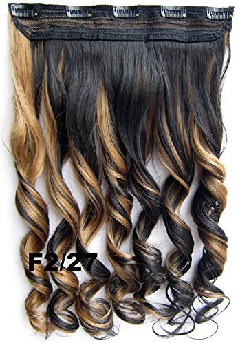 Meiya 24 Inches 130g Mix Color Ladies New Fashion Long Wavy Synthetic Full Head Clip in on Hair Extension Hair Piece for Cosplay or Christmas (F2/27)