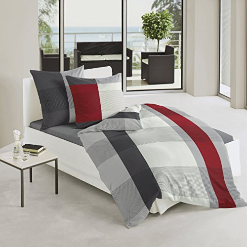 Mako-Satin Bettwäsche Dessin 4643 grau 14, 155×220 cm + 80×80 cm - 2