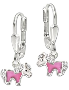 CLEVER SCHMUCK Silberne Ohrhänger 20 mm Mini Pony 5 mm, teils rosa lackiert mit mehreren Zirkonias glänzend STERLING...