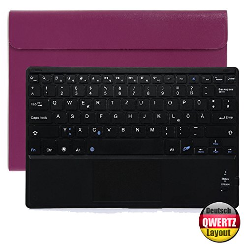 CoastaCloud Bluetooth Tastatur mit Touchpad Deutsch Layout QWERTZ + PU-Leder Schutz Hülle mit Standfunktion für 10 Zoll Tablet (9,6/ 9,7/ 10,1 Bildschirm) Lila