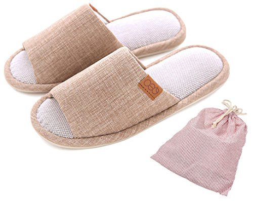 Para mujer/hombre sandalias Zapatillas sandalias antideslizante algodón y lino Mulas zapatos de casa de absorción de humedad de humedad con un libre de almacenamiento bolsa de lino