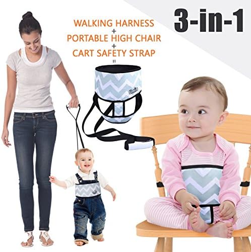 Umiin 3-in-1 Portable/ Travel High Chair + Toddler Safety Walking Harness + Shopping Cart Safety Strap, Lightweight &amp; Washable,Chevron