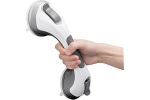 LEVERLOC Agarraderas Baño para Mayores, 31 CM Asidero Ducha de Succión, MAX Hold 110 KG Agarrador Ducha Personas Mayores, Agarre de Seguridad, Barra Baño sin Taladrar y Pasamanos Extraíble, Gris