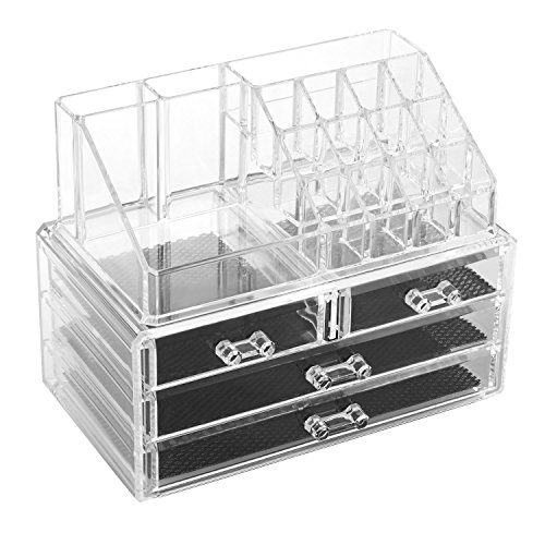Spaire Acryl Kosmetik Organizer MakeUp Aufbewahrung mit 14 Fächern & 4 Schubladen, Kratzfester Transparenter Acryl