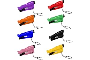 BKEPDY Lot de 8 Pcs Porte Clés SéCurité Voiture 3 en 1 Brise Vitre et Coupe Ceinture Sifflet de Secours