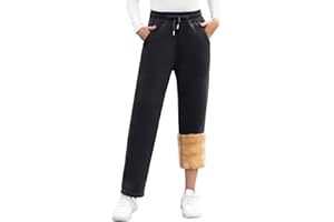 Voqeen Mujer Pantalones de chándal Forrados de Sherpa de Forro Polar Térmico Invierno Gruesos y Peludos Pantalones de Chándal Cálidos con Cordón y Bolsillos